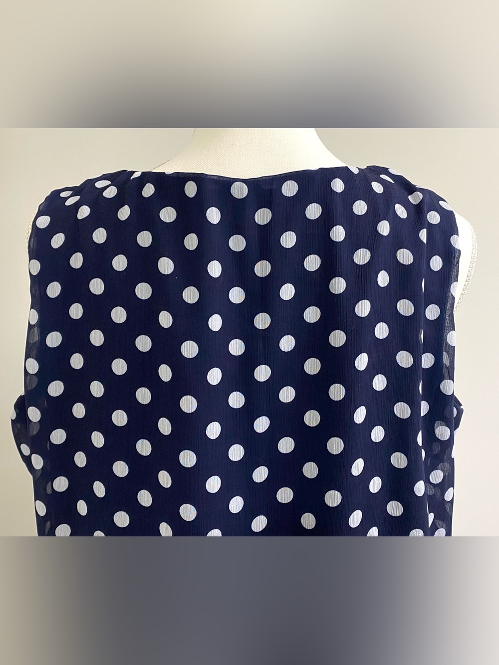 GNW Womens 16 Blue White Polka Dot Sleeveless Dress Summer Preppy Lightweight - Picture 6 of 16